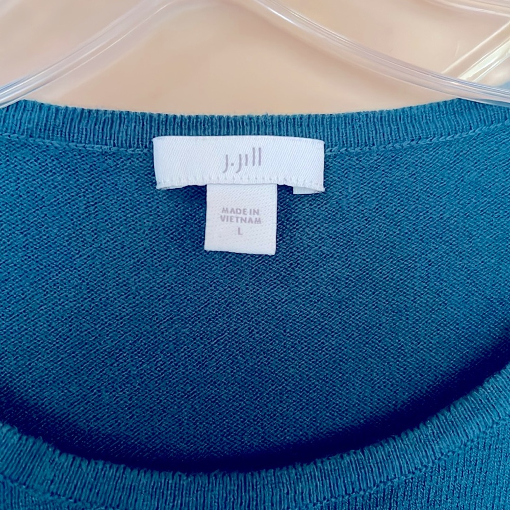 j. jill Size Large Teal/Turquose 3/4 Sleeve Women’s Wrap Front Knit Top - Picture 3 of 5